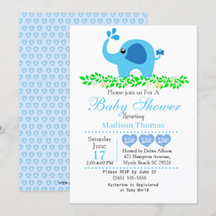 Niedlich Blue Elephant Boy Baby Dusche Einladung