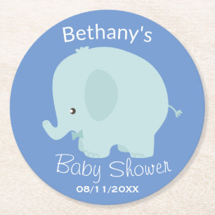 Niedlich Blue Elephant Boy Baby Dusche nach Maß Runder Pappuntersetzer