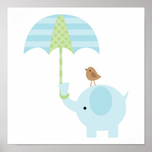 Niedlich Blue Elephant Boy Kinderzimmer Poster