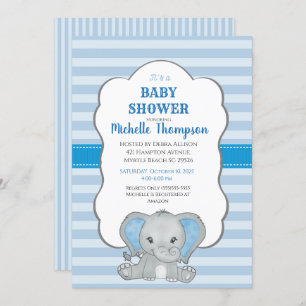 Niedlich Blue Elephant Boys Baby Dusche Einladung