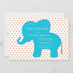 Niedlich Blue Elephant Orange Punkte Babydusche Einladung