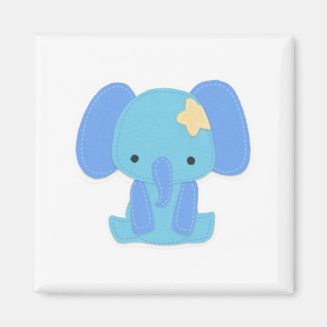 Niedlich Blue Elephant Square Magnet (Vorne)