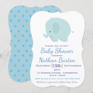 Niedlich Blue Elephant und Dots Boy Baby Dusche Einladung