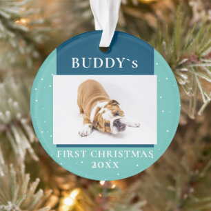 Niedlich Blue First Christmas Puppy Dodge Foto Ornament