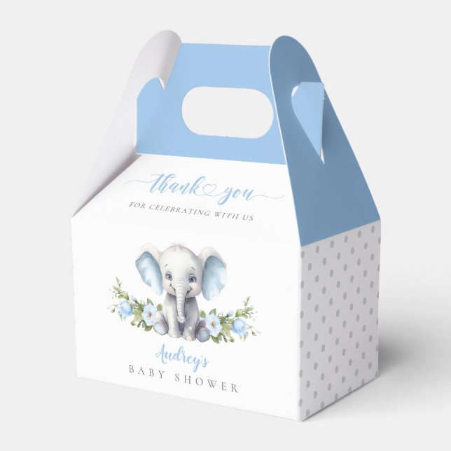 Niedlich Blue Floral Elephant Baby Boy Dusche Geschenkschachtel (Vorderseite)