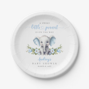 Niedlich Blue Floral Elephant Baby Boy Dusche Pappteller