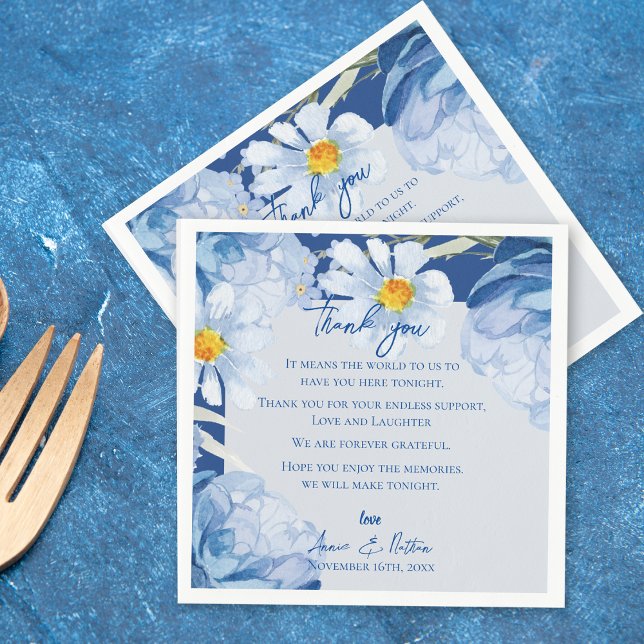 Niedlich Blue Floral Trendy Wedding Vielen Dank fü Serviette (Cute Blue Floral Trendy Wedding Thank you Message Napkins)