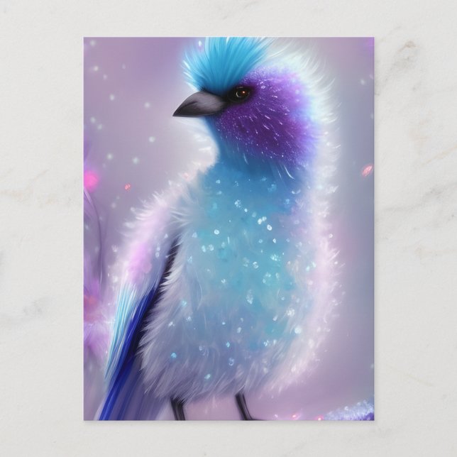 Niedlich Blue Fluffy Bird Graphic Postkarte (Vorderseite)