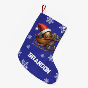 Niedlich Blue Football Santa Sleigh Name Kleiner Weihnachtsstrumpf