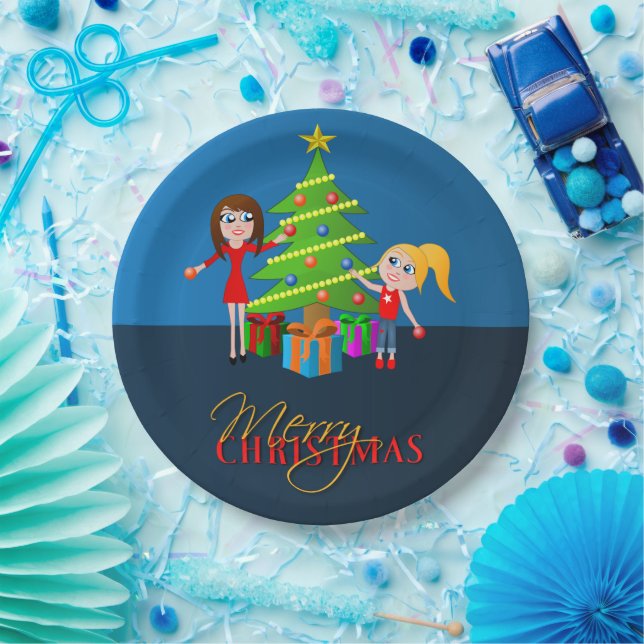 Niedlich Blue Frohe Weihnachts-Weihnachtsbaum Pappteller (Party)