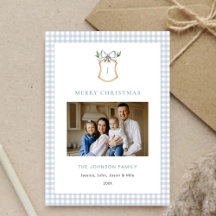 Niedlich Blue Gingham Kariert Mit Monogramm Weihna