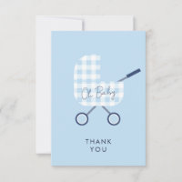 Niedlich Blue Gingham Pram Baby Dusche Vielen Dank
