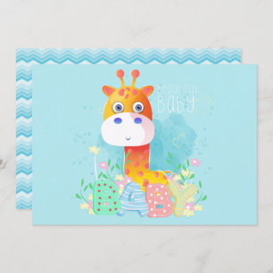 Niedlich Blue Giraffe Baby Dusche Einladung
