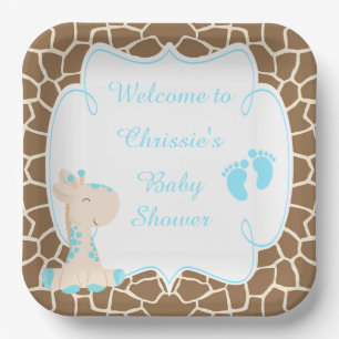 Niedlich Blue Giraffe Baby Dusche Pappteller