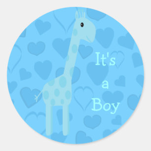 Niedlich Blue Giraffe & Hearts The A Boy New Baby Runder Aufkleber