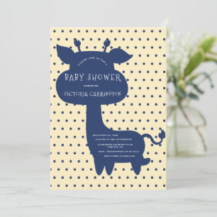 Niedlich Blue Giraffe Punkt Yellow Baby Dusche Einladung