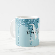 Niedlich-Blue-Glitzer-Monogramm-Kaffee-Tasse