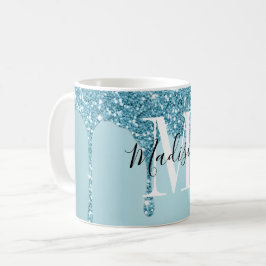 Niedlich-Blue-Glitzer-Monogramm-Kaffee-Tasse Kaffeetasse