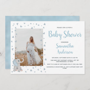 Niedlich Blue Gray Baby Elephant Watercolor Foto Einladung