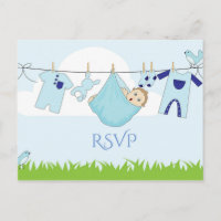 Niedlich Blue Green Boy Baby Dusche UAWG Postkarte