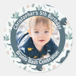 Niedlich Blue Green Dinosaur Benutzerdefiniertes F Runder Aufkleber