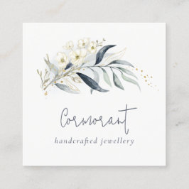 Niedlich Blue Green Gold Leafy Botanischer Blumens Quadratische Visitenkarte