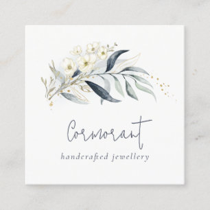 Niedlich Blue Green Gold Leafy Botanischer Blumens Quadratische Visitenkarte