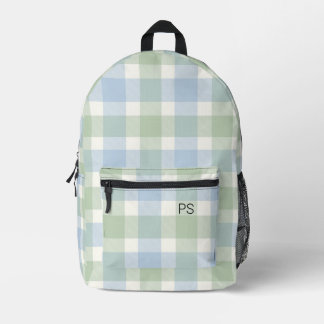 Niedlich Blue Green Karo Kariert Monogram Initials Bedruckter Rucksack