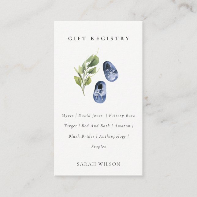 Niedlich Blue Green Leafy Geschenk Registry Baby D Begleitkarte (Vorderseite)