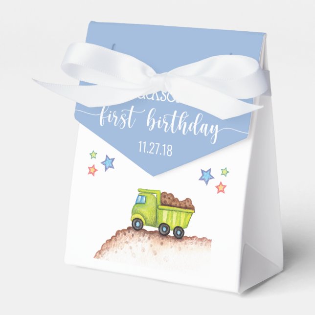 Niedlich Blue Green Truck Erster Geburtstag Geschenkschachtel (Vorderseite)