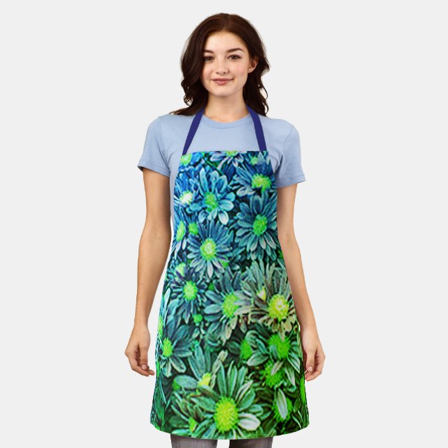 Niedlich Blue Green Womens Floral Koch Baker's Schürze (Getragen)