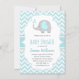 Niedlich Blue Grey Elephant Boy Baby Dusche Einladung