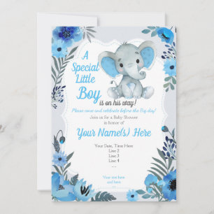 Niedlich Blue Grey Elephant Invitation Baby Dusche Einladung
