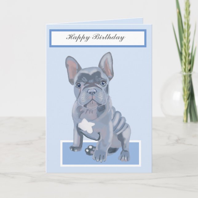 Niedlich Blue Grey French Bulldog Puppy Card Karte (Vorderseite)