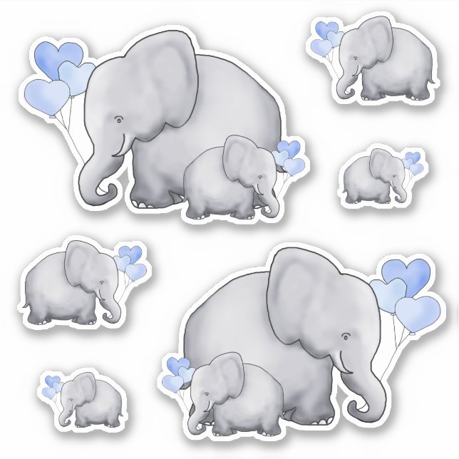 Niedlich Blue Heart Balloons Baby Elephants Aufkleber (Vorderseite)