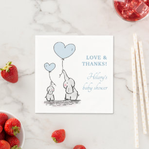 Niedlich Blue Heart Balloons Boy Elephant Baby Dus Serviette