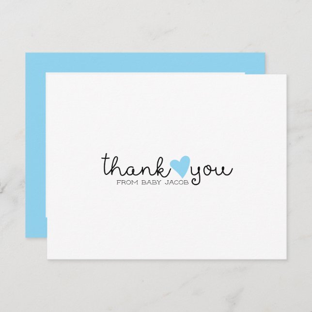 Niedlich Blue Heart Boy Baby Dusche Vielen Dank Dankeskarte (Vorne/Hinten)