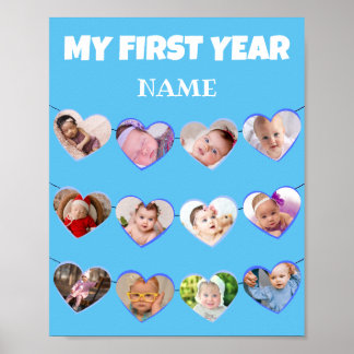 Niedlich Blue Hearts Mein erstes Jahr 12 FotoColla Poster