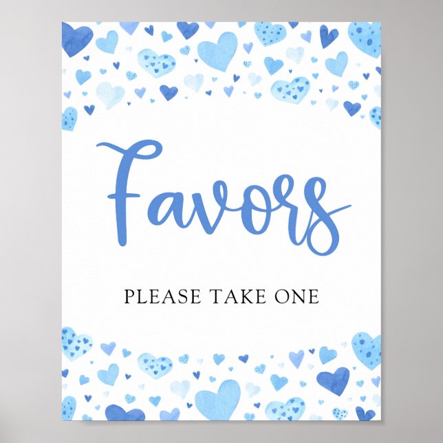 Niedlich Blue Hearts Valentine Baby Shower Favorit Poster (Vorne)