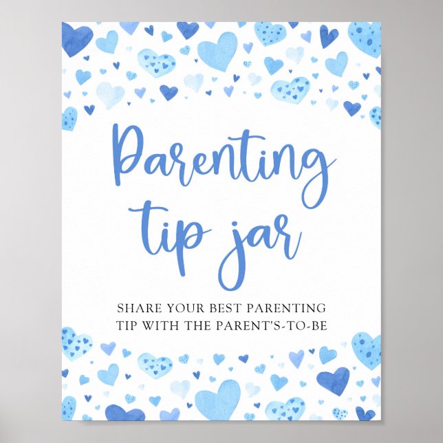 Niedlich Blue Hearts Valentine Parentine Tipp Jar  Poster (Vorne)