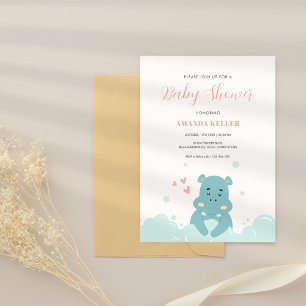 Niedlich Blue Hippo Baby Dusche Einladung