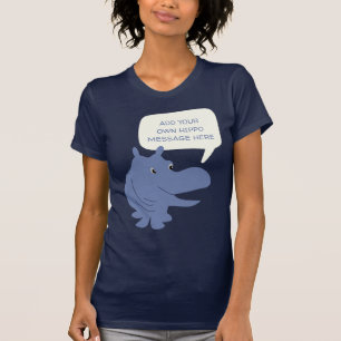 Niedlich Blue Hippo Hippopotamus Custom Message T-Shirt