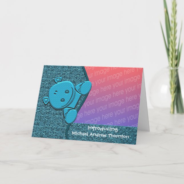 Niedlich Blue Hippo New Baby Foto Ankündigung (Vorderseite)