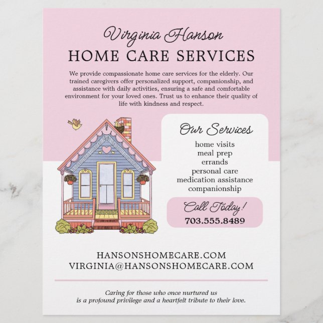 Niedlich Blue House Caregiver Caretaker Services P Flyer (Vorne)