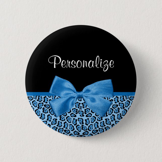 Niedlich Blue Jaguar Print Bright Blue Ribbon und  Button (Vorderseite)