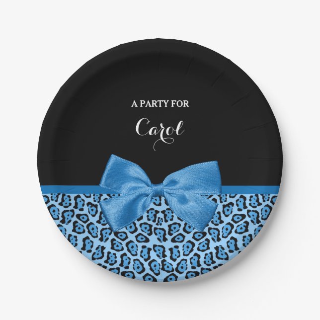 Niedlich Blue Jaguar Print Bright Blue Ribbon und  Pappteller (Vorderseite)