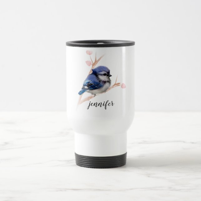 Niedlich Blue Jay Bird Personalisiert Travel Mug Reisebecher (Mittel)