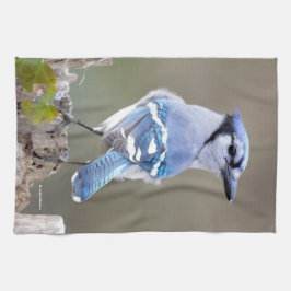 Niedlich Blue Jay Songbird auf Treestump Geschirrtuch