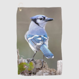 Niedlich Blue Jay Songbird auf Treestump Golfhandtuch