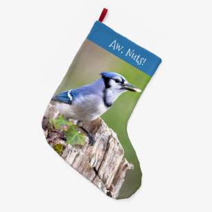 Niedlich Blue Jay Songbird auf Treestump Großer Weihnachtsstrumpf